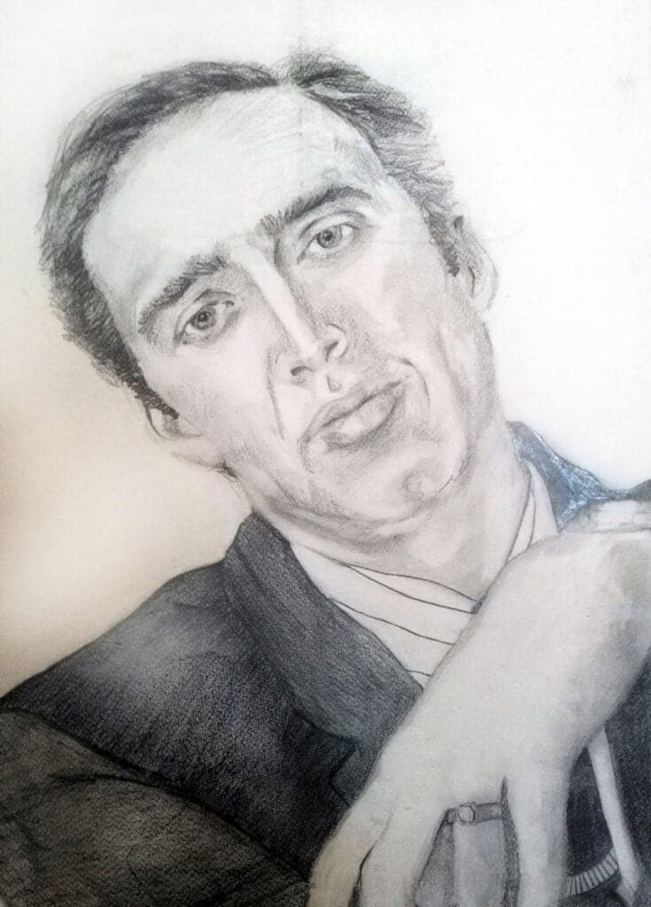 Pencil sketch of Nicholas Cage to introduce the article of common drawing mistakes