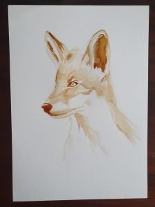Step 4 - Fox coffee painting with mid tones being developed