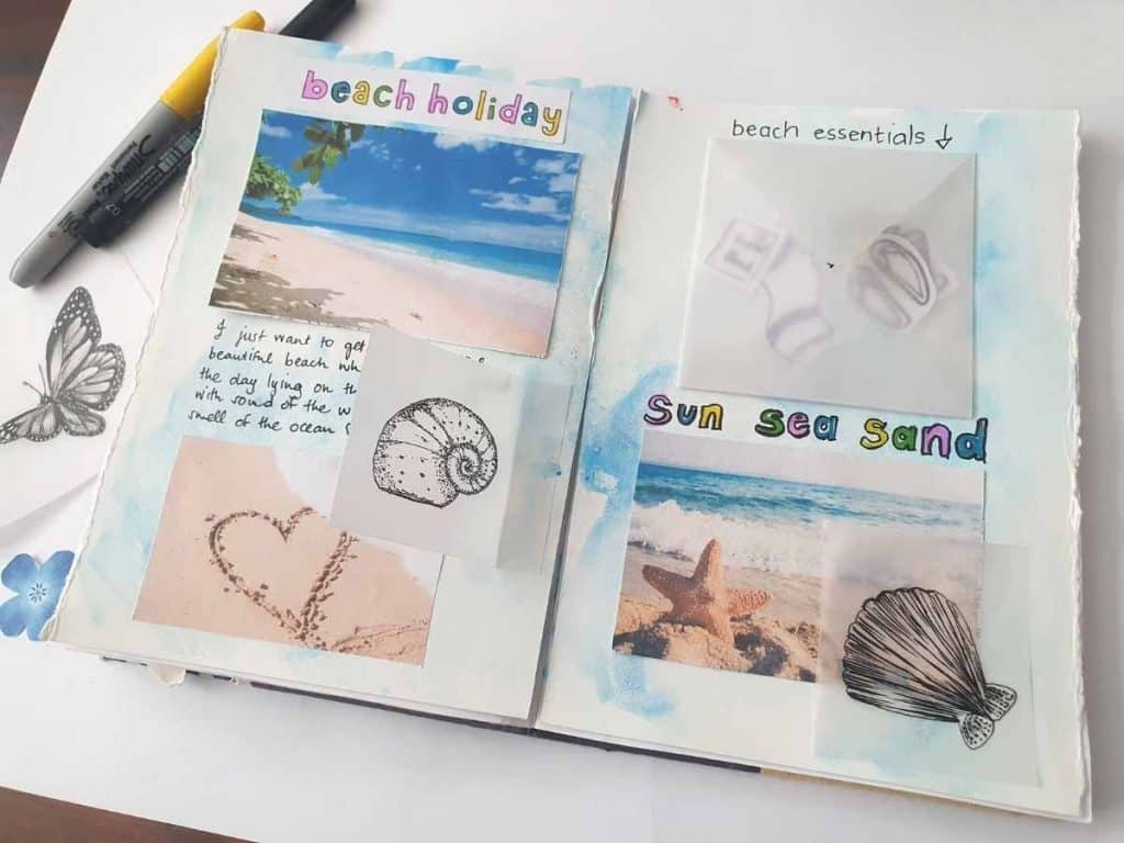 seaside beach holiday art journal page