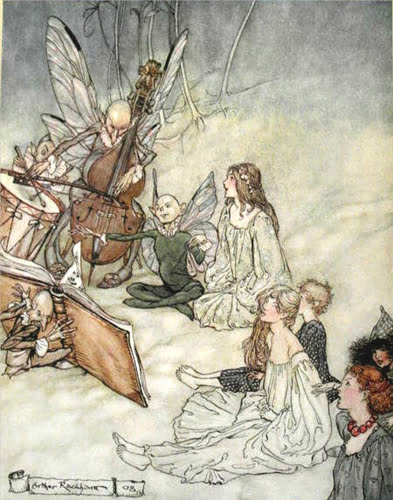 Rackham painting of a midsummer nights dream