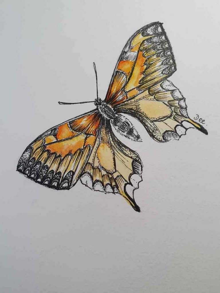 Butterfly Painting in orange and yellow with black patterns