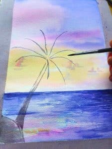 watercolor sunset palm tree silhouette