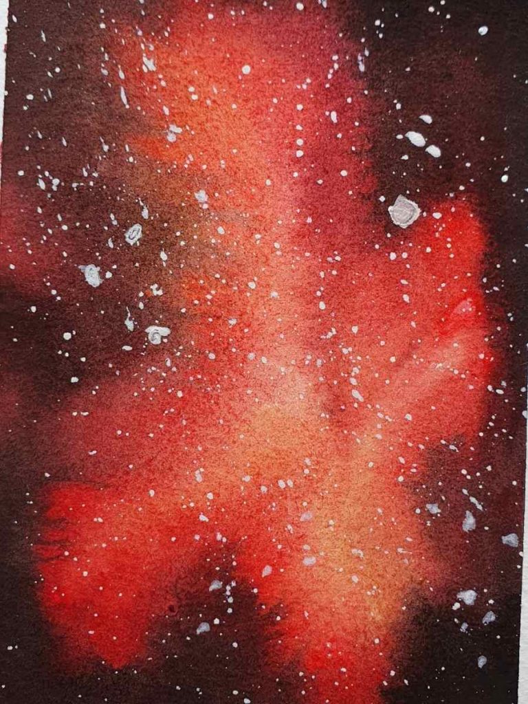Red and black watercolor galaxy