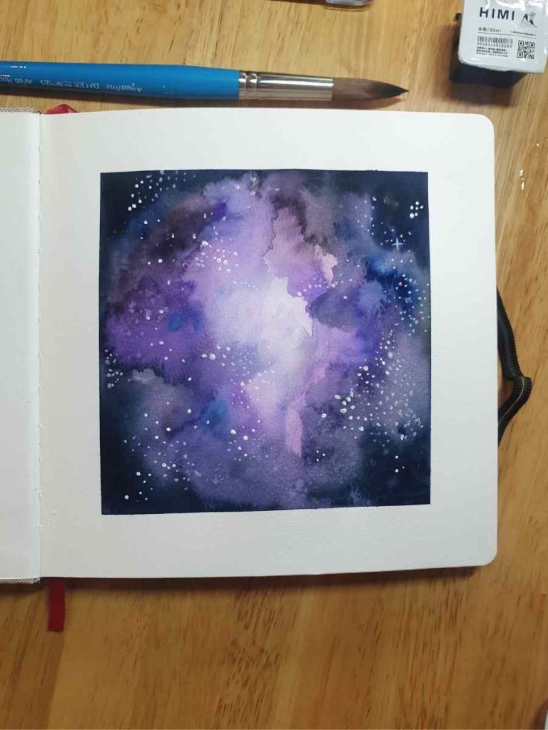purple watercolor galaxy painting