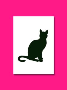 Large sitting black cat template silhouette