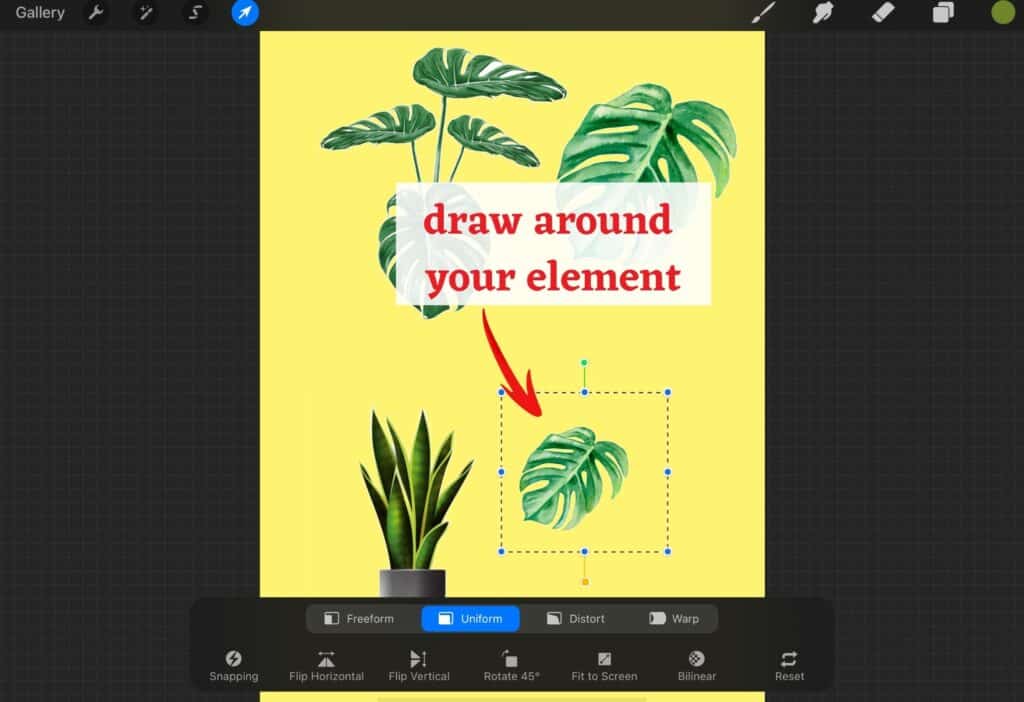 Use the selections tool to copy and paste a single element in Procreate