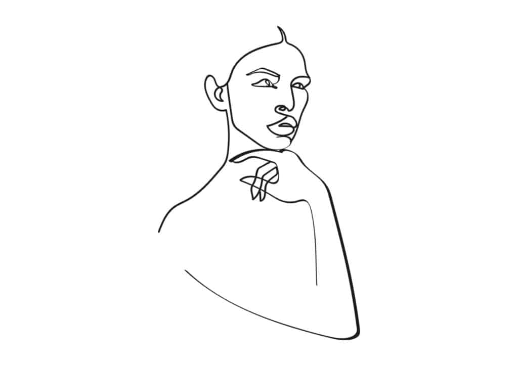 outline drawing of a woman resting her chin on her hand