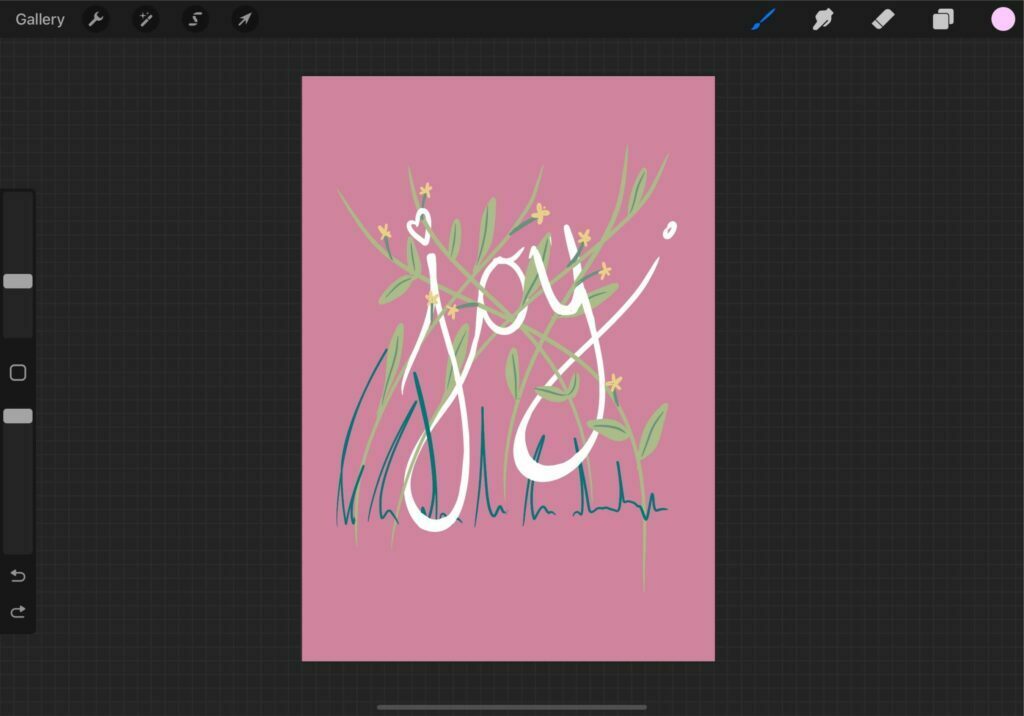 intertwining text and flowers on procreate