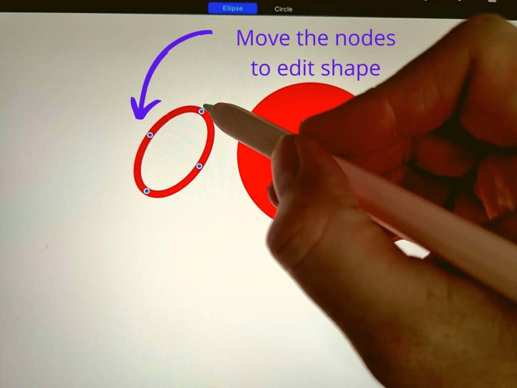 adjust the nodes to shape a circle in Procreate