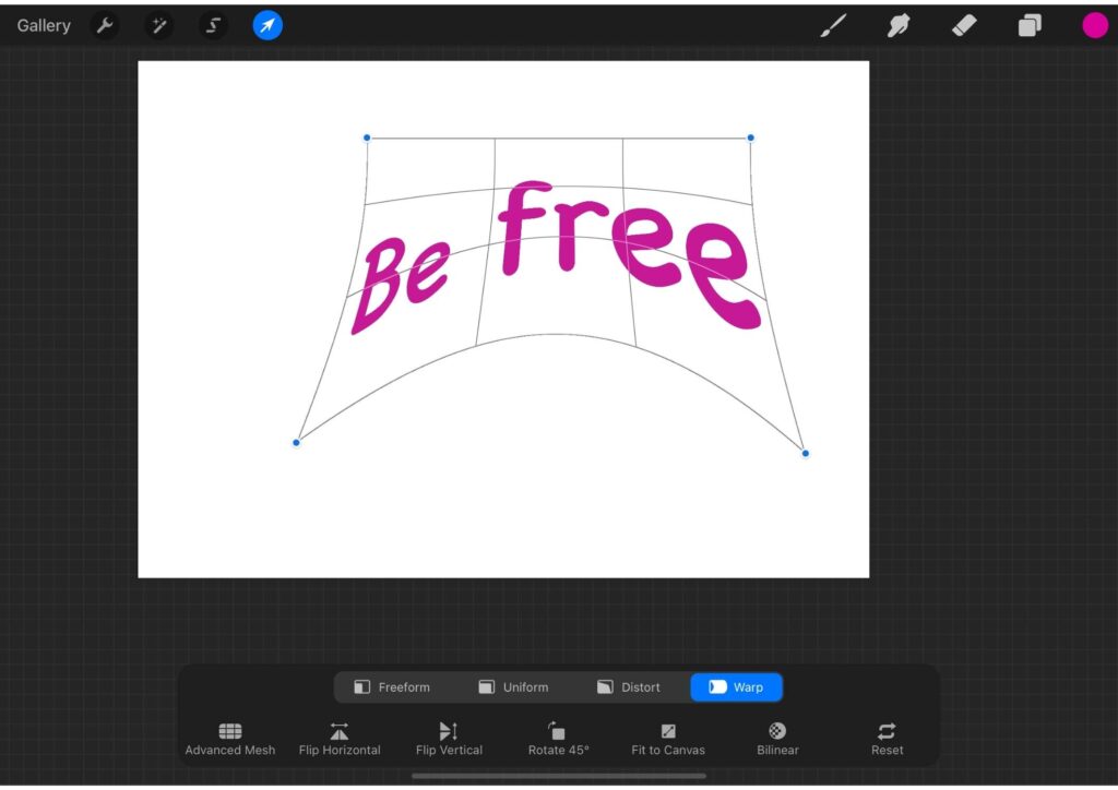 how to curve text in procreate using warp