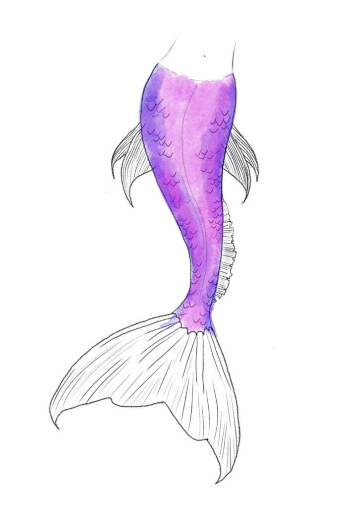 mermaid tail drawing in Procreate with color