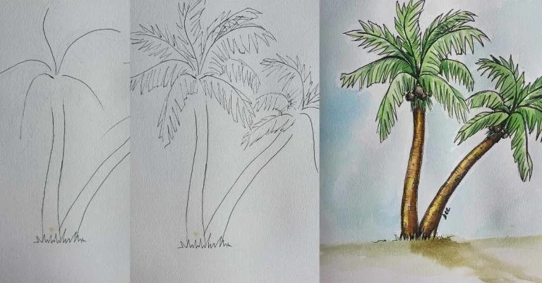 Coconut Tree I Water Color Painting on Buff Sheet I Size 27 x 21 Inches Not