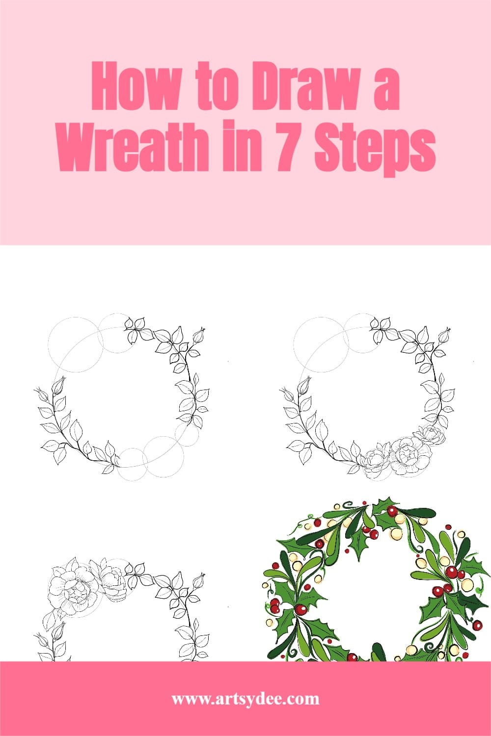 How to Draw a Wreath in 7 Easy Steps! Artsydee Drawing, Painting