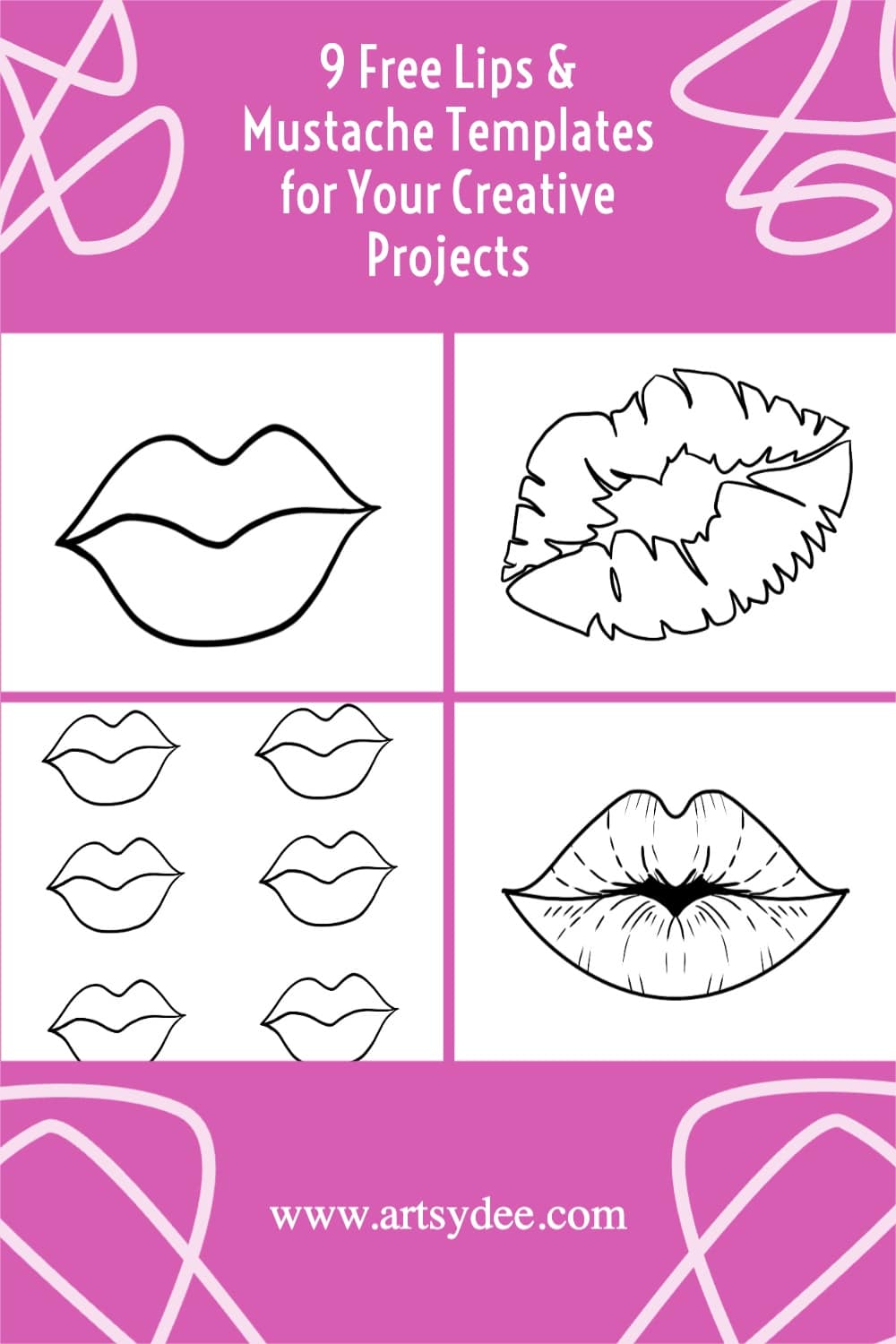 Free Lips Template: 9 Fun Lips and Mustache Printables - Artsydee ...