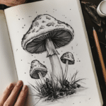 pencil sketch of mushrooms