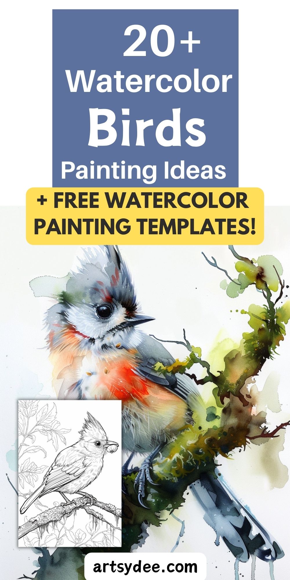 20 Whimsical Watercolor Birds Painting Ideas (+ FREE Printable Painting ...