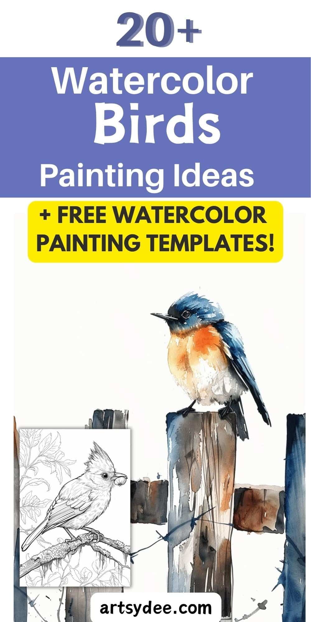 20 Whimsical Watercolor Birds Painting Ideas (+ FREE Printable Painting ...