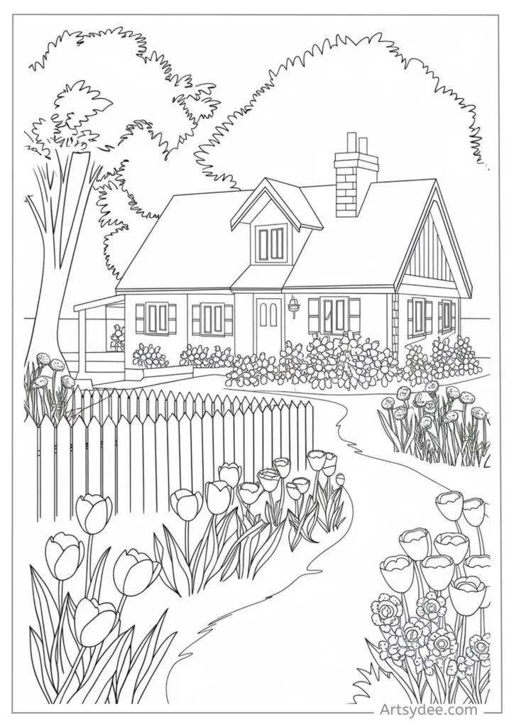 spring landscape coloring page